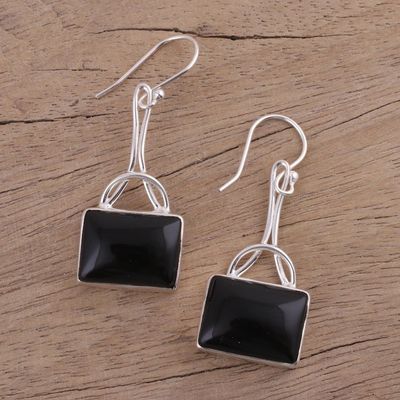 Alternate image for Black Onyx Rectangular Dangle Earrings from India Mystical Gaze in Black