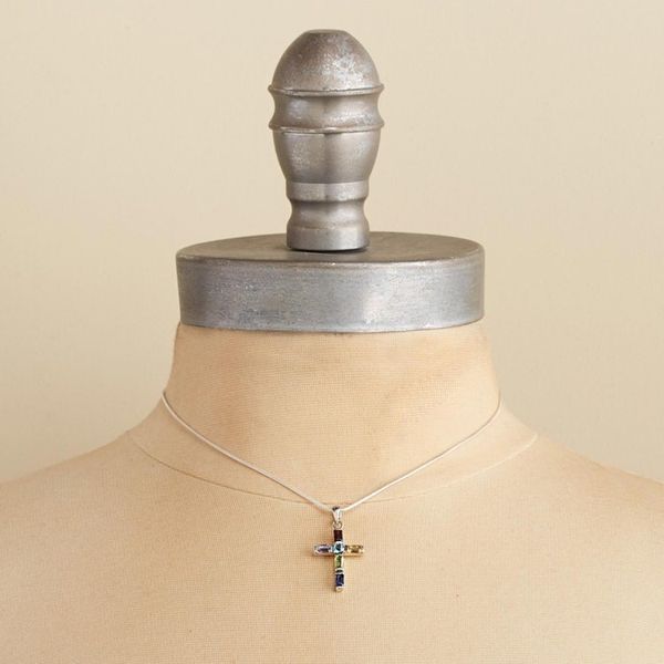 Alternate image for Handmade Multigem Cross Sterling Silver Religious Choker Kolkata Cross
