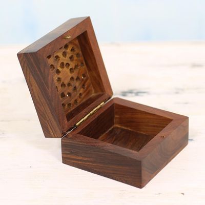 Alternate image for Hand Carved Decorative Mango Wood Box from India Glorious Flower
