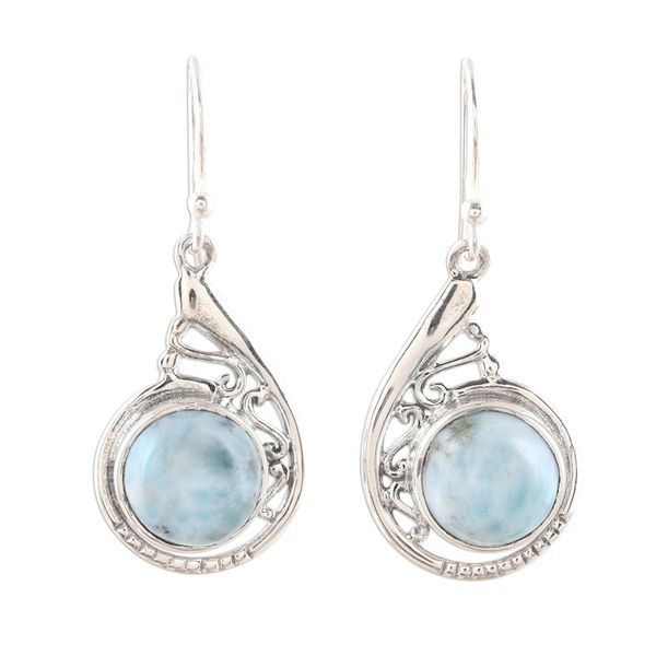 Alternate image for Circular Larimar Dangle Earrings from India Sea of Delight