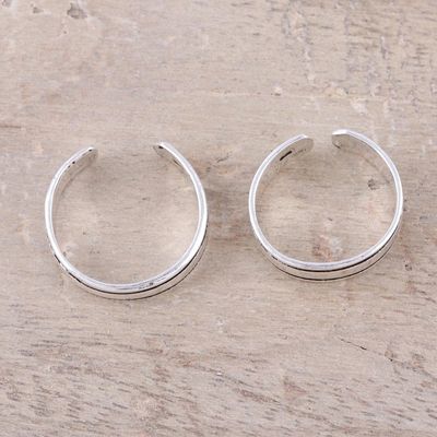 Alternate image for Sterling Silver Adjustable Striped Pair of Toe Rings Divine Minimalism