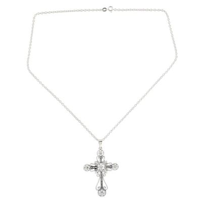 Alternate image for Floral Cross Sterling Silver Pendant Necklace from India Floral Faith