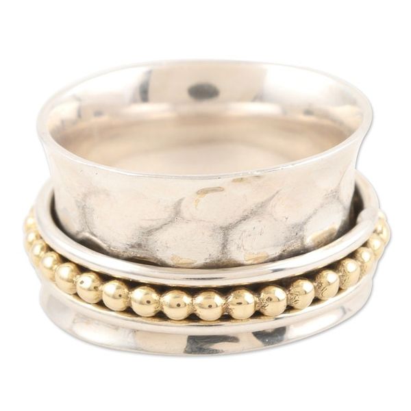 Alternate image for Sterling Silver and Brass Meditation Spinner Ring from India Dotted Path