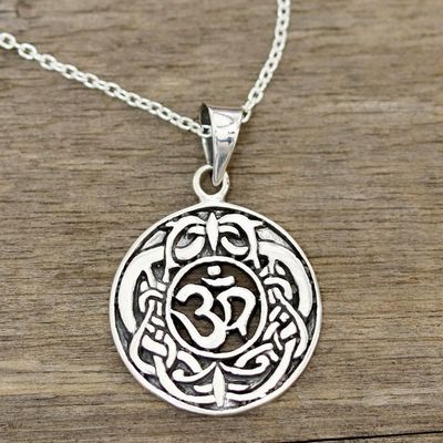 Alternate image for Celtic Om Sterling Silver Pendant Necklace from India Om Pattern