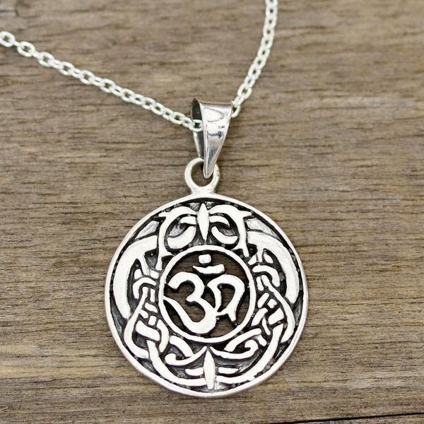 Alternate image for Celtic Om Sterling Silver Pendant Necklace from India Om Pattern