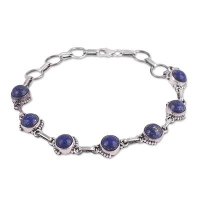 Alternate image for Lapis Lazuli and Sterling Silver Link Bracelet from India Charming Orbs