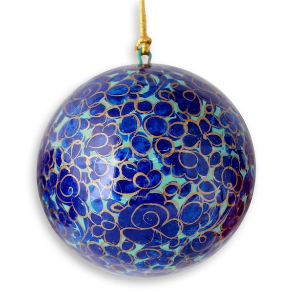 Alternate image for Fair Trade Hand Painted Round Floral Ornaments set of 4 Kashmiri Holiday