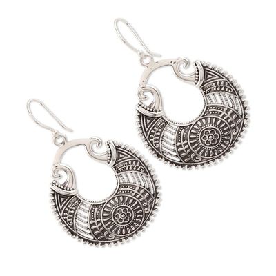 Alternate image for Round Floral Sterling Silver Dangle Earrings from India Floral Descent