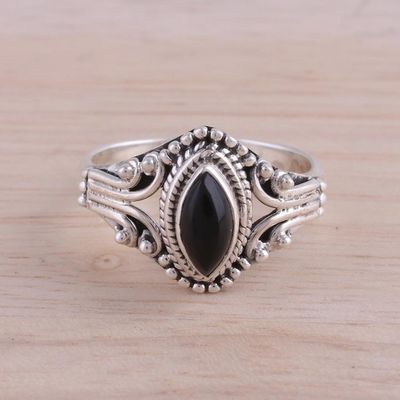 Alternate image for Onyx and Sterling Silver Single Stone Ring from India Midnight Luxury