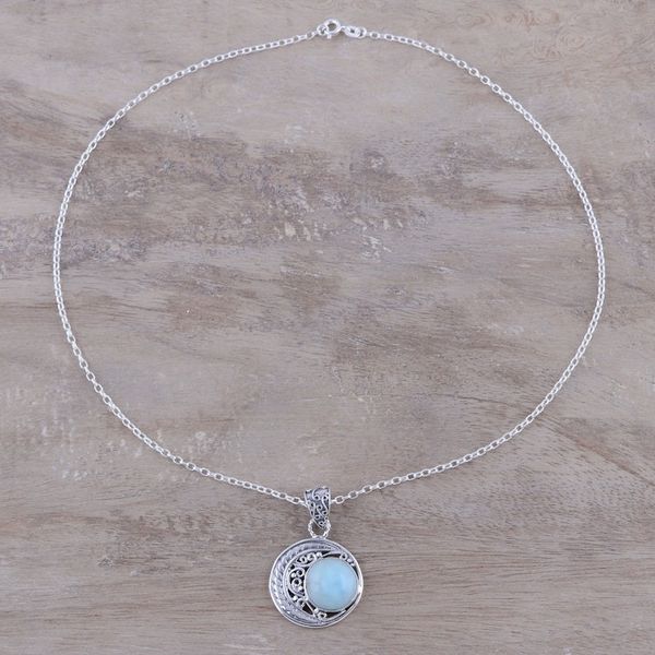 Alternate image for Crescent Motif Larimar Pendant Necklace from India Crescent Elegance