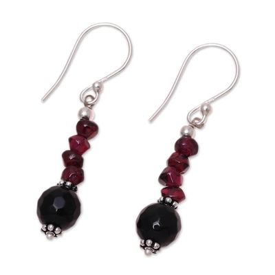 Alternate image for Garnet and onyx dangle earrings Night of Passion