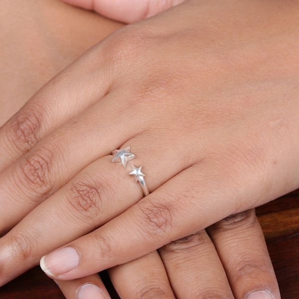 Alternate image for Star-Themed High-Plished Sterling Silver Wrap Ring Shining Cosmos