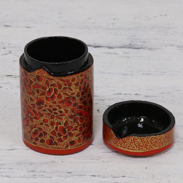 Alternate image for Hand-Painted Red and Gold Floral Wood Toothpick Holder Red Floral Beauty