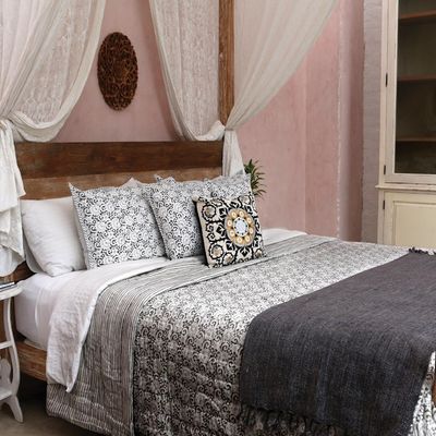 Alternate image for Embroidered Cotton Ecru Cushion Covers from India Pair Jaipur Blossom