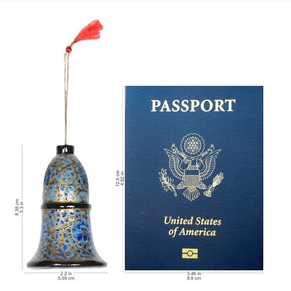 Alternate image for Papier Mache Bell Ornaments in Blue from India Set of 4 Blue Bloom