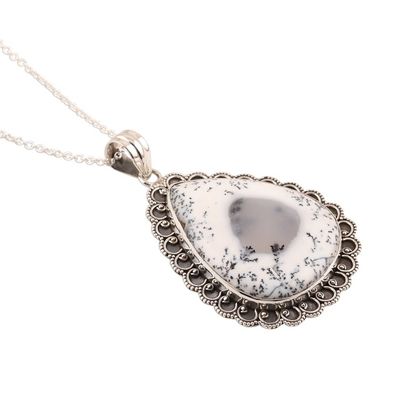 Alternate image for Dendritic Opal and Sterling Silver Pendant Necklace Gathering Storm