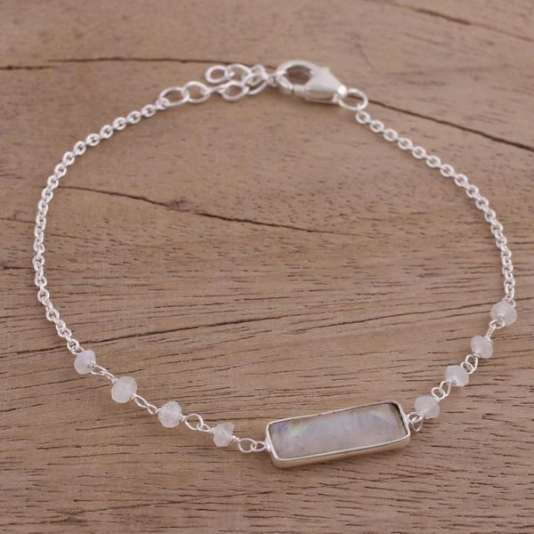 Alternate image for Rainbow Moonstone Beaded Pendant Bracelet from India Magical Prism