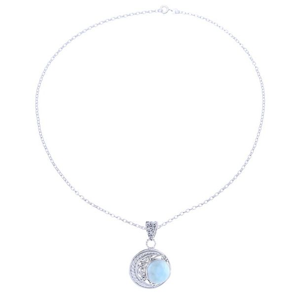 Alternate image for Crescent Motif Larimar Pendant Necklace from India Crescent Elegance