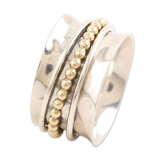 Alternate image for Sterling Silver and Brass Meditation Spinner Ring from India Dotted Path