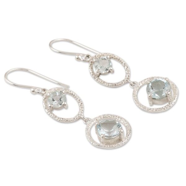 Alternate image for Hand Crafted Blue Topaz and Sterling Silver Dangle Earrings Winter Romance in Blue