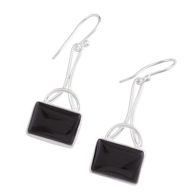 Alternate image for Black Onyx Rectangular Dangle Earrings from India Mystical Gaze in Black