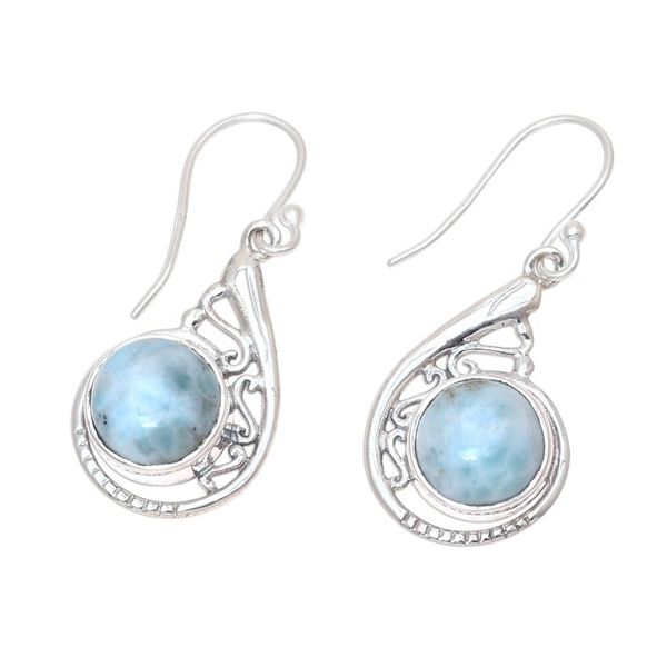 Alternate image for Circular Larimar Dangle Earrings from India Sea of Delight