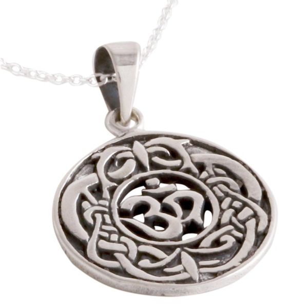 Alternate image for Celtic Om Sterling Silver Pendant Necklace from India Om Pattern