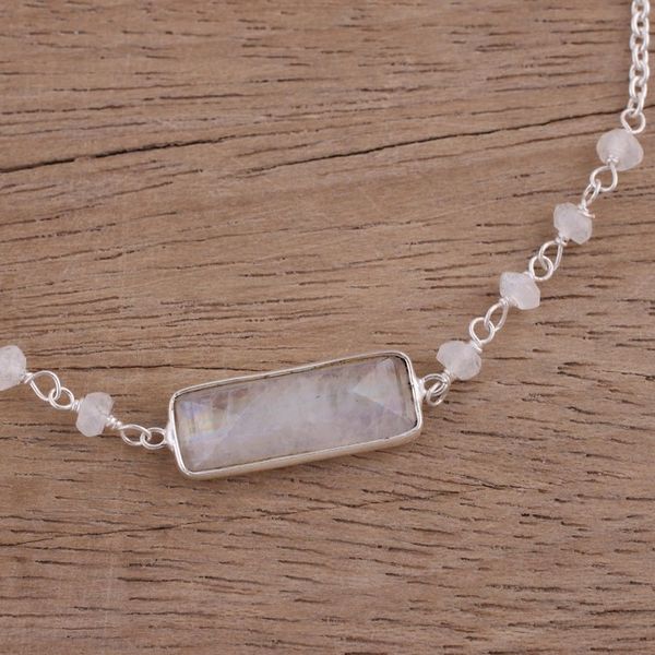 Alternate image for Rainbow Moonstone Beaded Pendant Bracelet from India Magical Prism