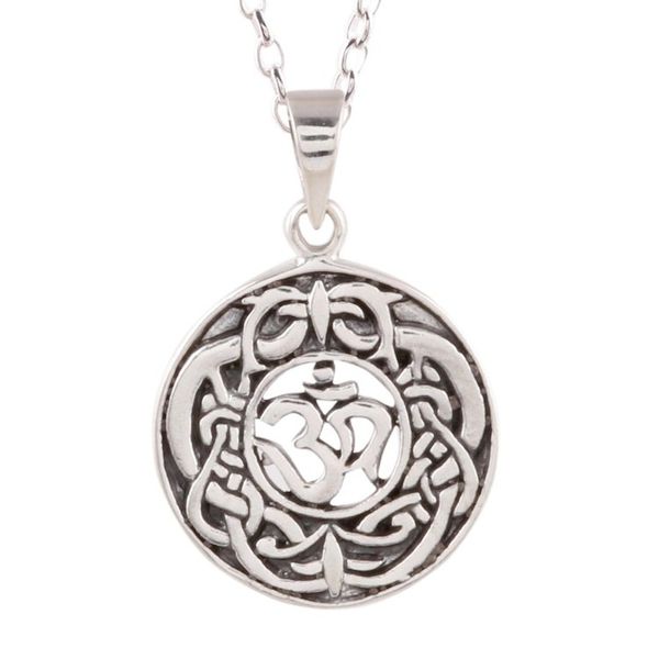 Alternate image for Celtic Om Sterling Silver Pendant Necklace from India Om Pattern