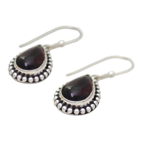 Alternate image for Sterling Silver and Garnet Drop Shape Dangle Earrings Radiant Dewdrops
