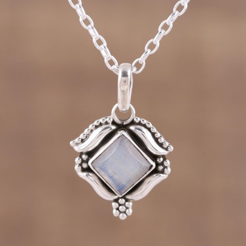 Rainbow Moonstone and Sterling Silver Pendant Necklace 'Ethereal Promise'