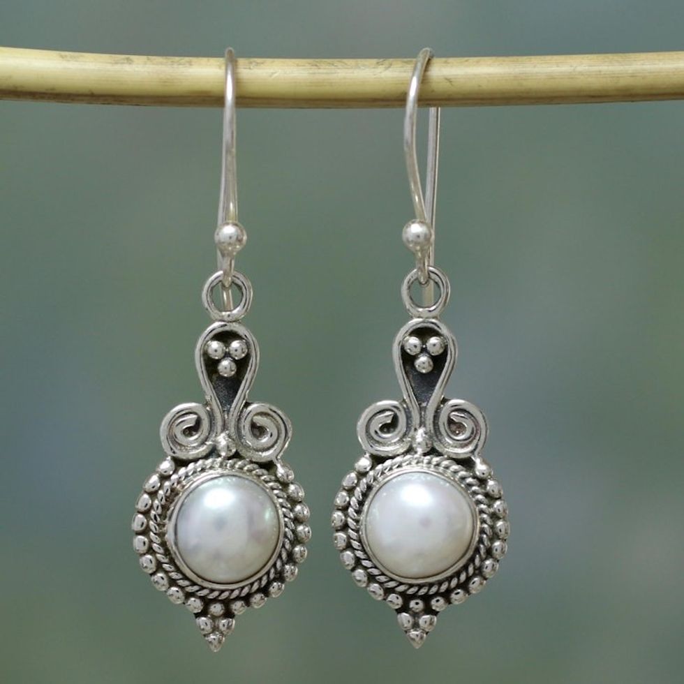 Pearl Earrings Sterling Silver Handmade Indian Jewelry 'Clouds of Desire'