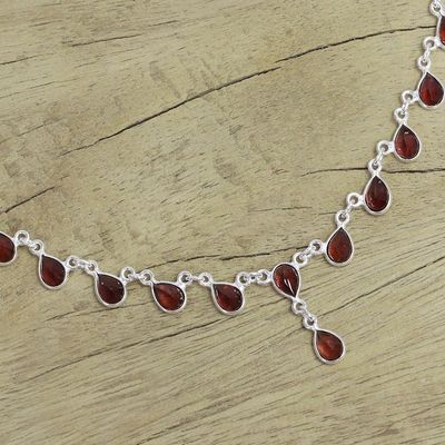 Alternate image for Artisan Crafted Sterling Silver Waterfall Garnet Necklace Scarlet Droplets