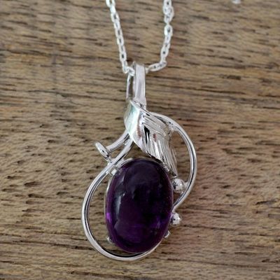 Alternate image for Handcrafted Sterling Silver Amethyst Pendant Necklace Wild Orchid