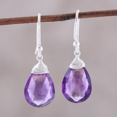 Alternate image for Faceted Amethyst Teardrop Sterling Silver Dangle Earrings Lavender Joy