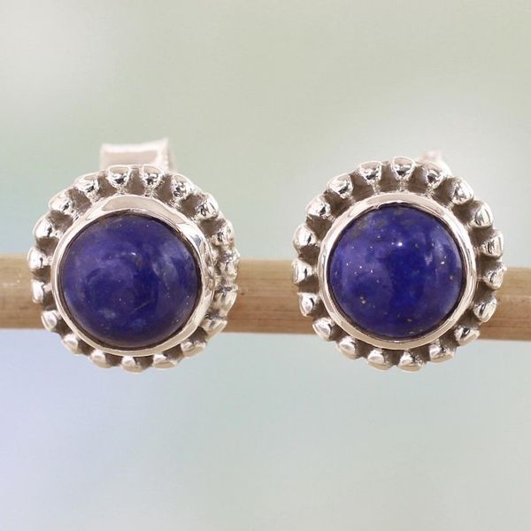 Alternate image for Lapis Lazuli and Sterling Silver Stud Earrings from India Blue Globe