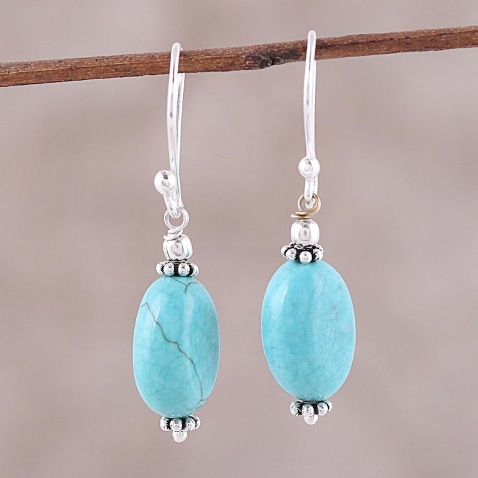 Sterling Silver and Recon Turquoise Dangle Earrings 'Cloudless Sky'