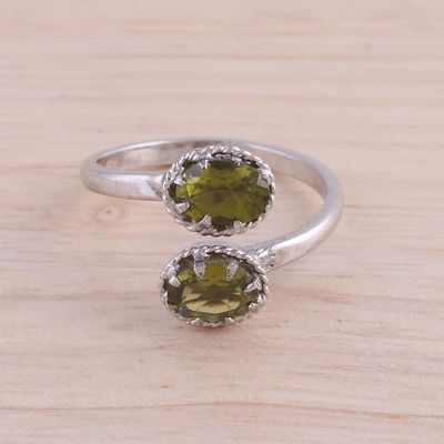 Alternate image for Rhodium Plated 3-Carat Peridot Wrap Ring from India Rapturous Nature