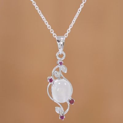 Alternate image for Moonstone and Ruby Sterling Silver Pendant Necklace Moonlight Revel