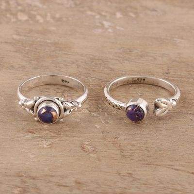 Alternate image for Purple Composite Turquoise and Sterling Silver Rings Pair Turquoise Beauty in Purple