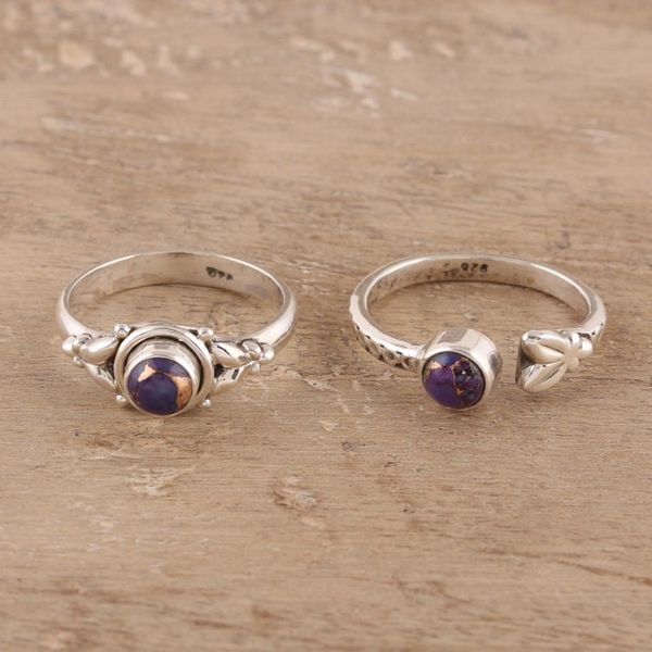 Alternate image for Purple Composite Turquoise and Sterling Silver Rings Pair Turquoise Beauty in Purple