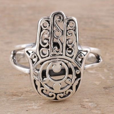 Alternate image for Sterling Silver Jali Hamsa Cocktail Ring from India Jali Hamsa