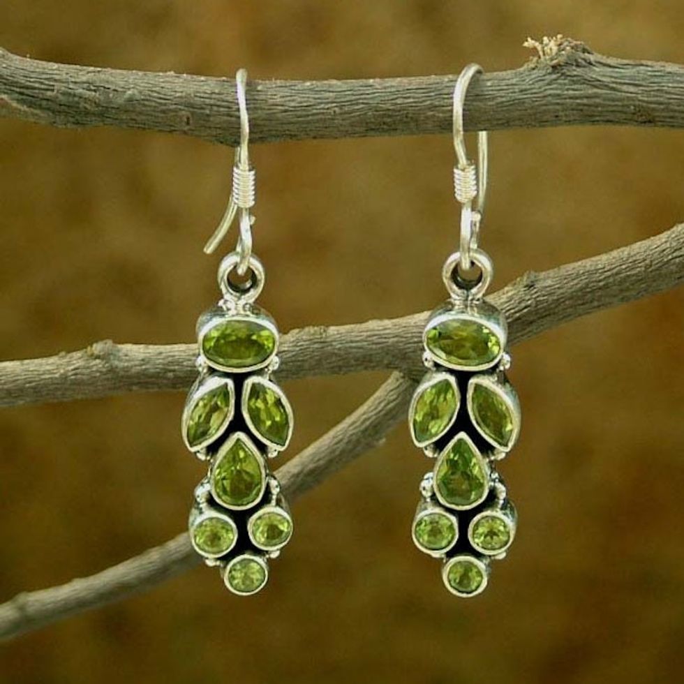 Peridot Earrings 9 Cts on Sterling Silver Jewelry from India 'Summer Allure'