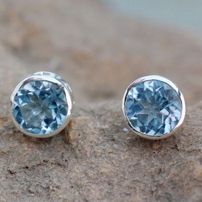 Alternate image for Blue Topaz Stud Earrings Sterling Silver Jewelry Spark of Life
