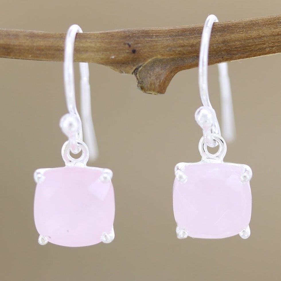 Natural Rose Quartz Earrings from India 'Heaven Sent'