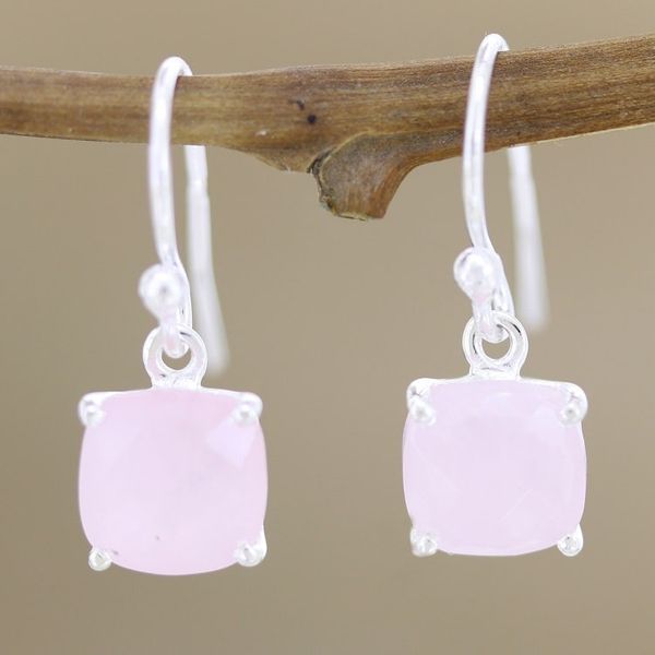 Alternate image for Natural Rose Quartz Earrings from India Heaven Sent
