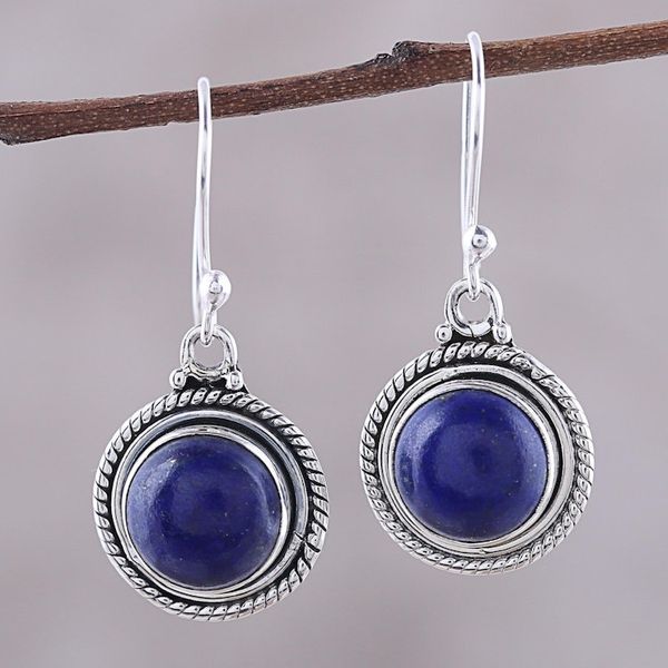 Alternate image for Round Lapis Lazuli Dangle Earrings from India Moonlight Dots