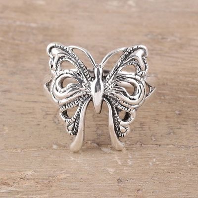 Alternate image for Butterfly Sterling Silver Band Ring from India Butterfly Companion