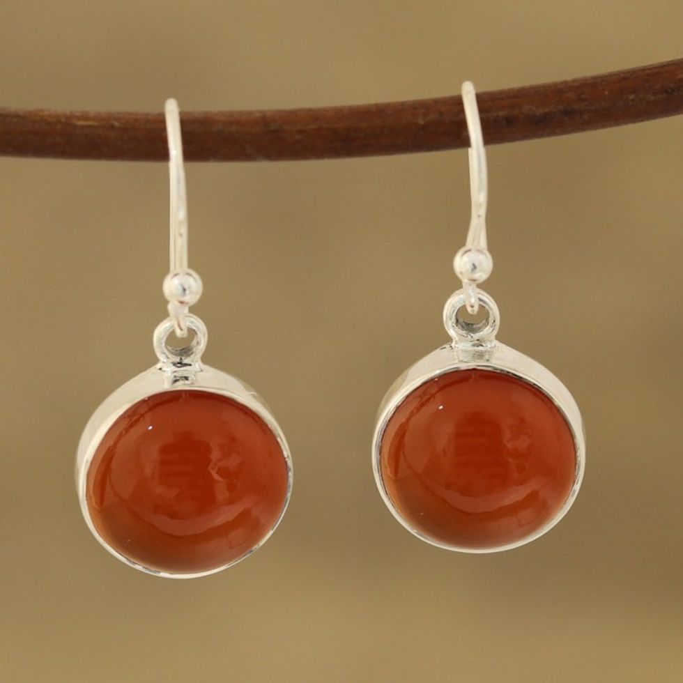 Round Carnelian Dangle Earrings from India 'Fiery Domes'