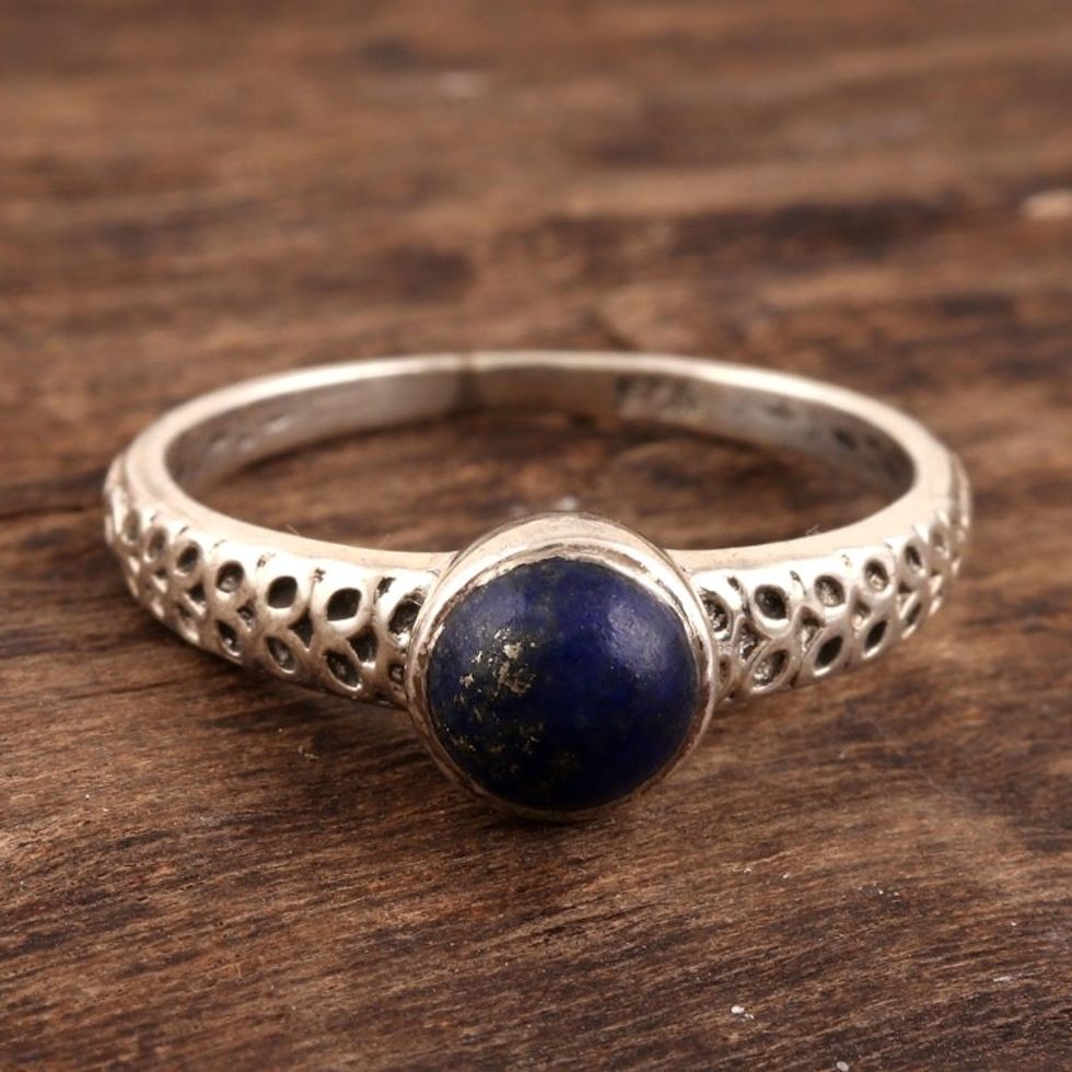 Lapis Lazuli Solitaire Ring Crafted in India 'Royal Round'